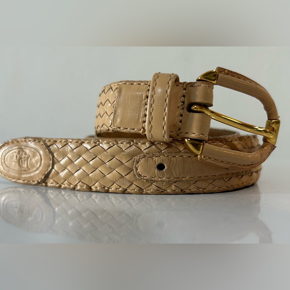 Christian Dior Vintage Woven Aniline Cowhide Leather Belt Nude/ Beige-M